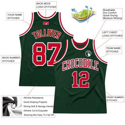 Authentic Throwback Basketball Jersey in Custom Hunter Green with Red and White Custom Hunter Green Red-White Authentic Throwback