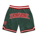 Custom Hunter Green Red and White Basketball Shorts - Authentic Throwback Style Custom Hunter Green Red-White Authentic Throwback