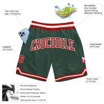 Custom Hunter Green Red and White Basketball Shorts - Authentic Throwback Style Custom Hunter Green Red-White Authentic Throwback