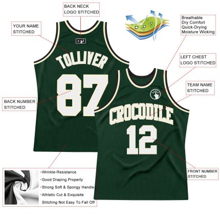 Hunter Green Authentic Basketball Jersey - Custom Cream Black Throwback Design Custom Hunter Green White Cream-Black Authentic