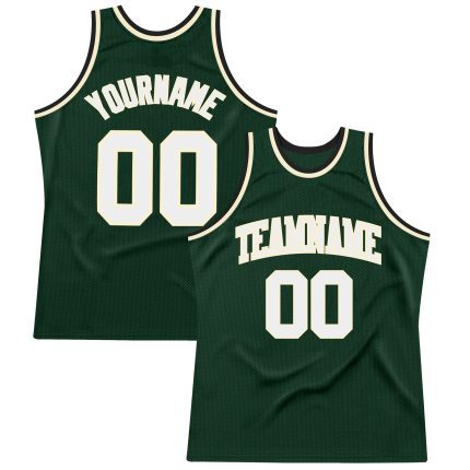 Hunter Green Authentic Basketball Jersey - Custom Cream Black Throwback Design Custom Hunter Green White Cream-Black Authentic