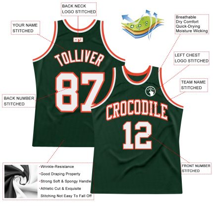Hunter Green White-Orange Authentic Basketball Jersey Custom Throwback Design Custom Hunter Green White-Orange Authentic