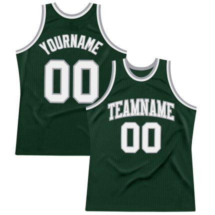 Hunter Green Throwback Basketball Jersey - Custom White Silver Gray Authentic Style Custom Hunter Green White-Silver Gray