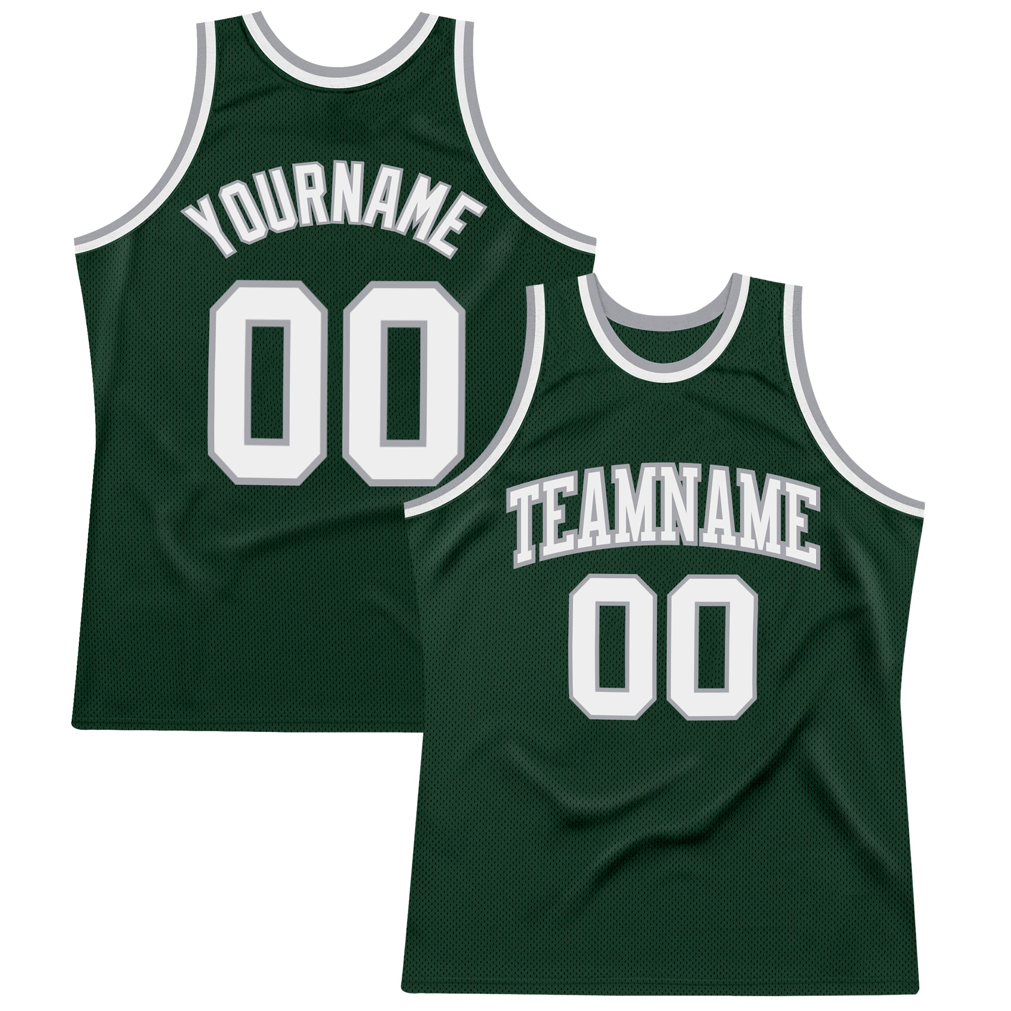 Hunter Green Throwback Basketball Jersey - Custom White Silver Gray Authentic Style Custom Hunter Green White-Silver Gray