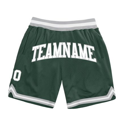 Custom Hunter Green White Silver Gray Basketball Shorts Authentic Throwback Design Custom Hunter Green White-Silver Gray