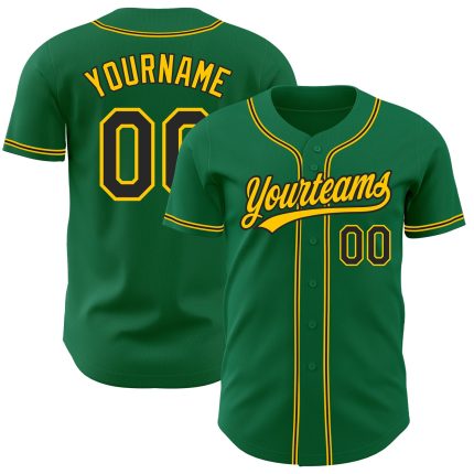 Custom Kelly Green Black Gold Baseball Jersey - Authentic Design for Fans Custom Kelly Green Black-Gold Authentic Baseball