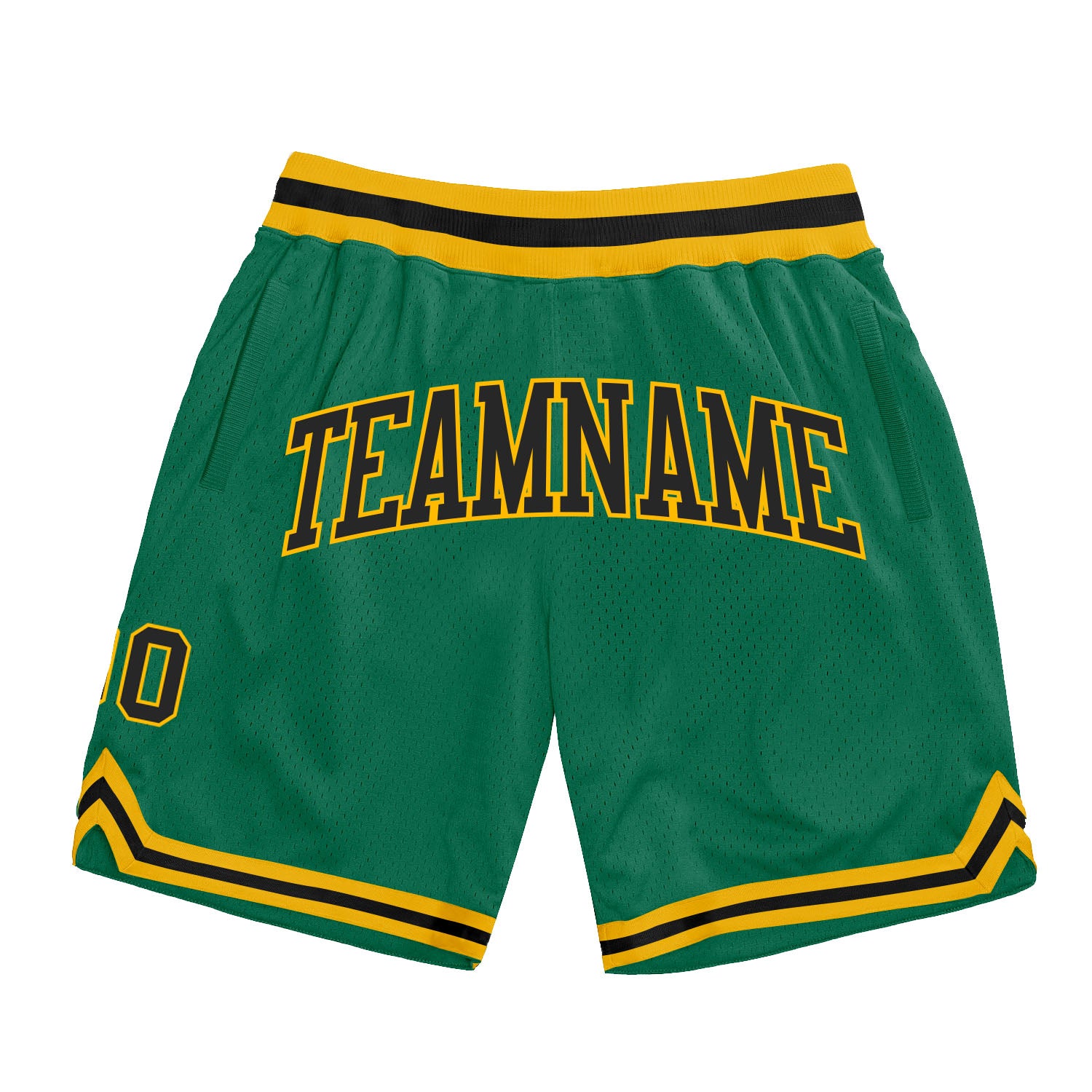 Custom Kelly Green Black-Gold Authentic Throwback Basketball Shorts Custom Black-Gold Authentic Throwback Basketball Shorts in Kelly Green Custom Kelly Green Black-Gold Authentic Throwback