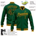 Custom Kelly Green Gold Black Varsity Letterman Bomber Full-Snap Jacket Custom Kelly Green Black-Gold Bomber Full-Snap Varsity