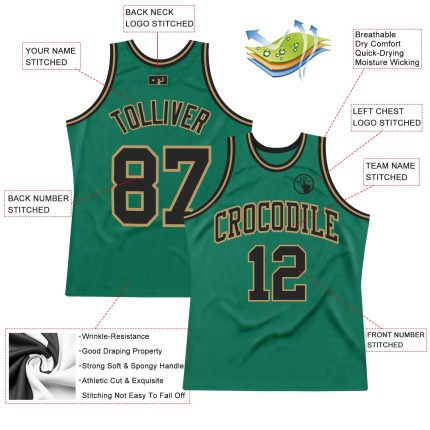 Custom Kelly Green Black-Old Gold Authentic Basketball Jersey - Throwback Design Custom Kelly Green Black-Old Gold Authentic
