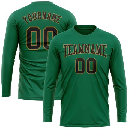 Custom Salute To Service Long Sleeve Performance T-Shirt in Kelly Green and Black-Old Gold Custom Kelly Green Black-Old Gold