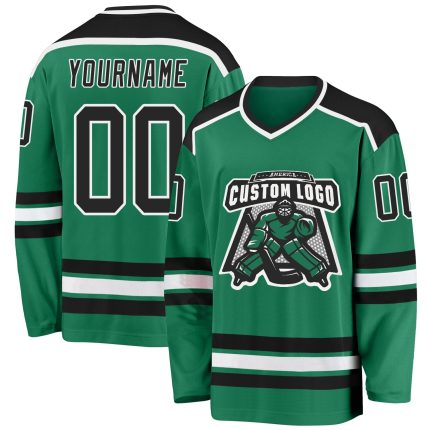 Custom Kelly Green Hockey Jersey with Black and White Details - Personalized Team Jersey Custom Kelly Green Black-White Hockey