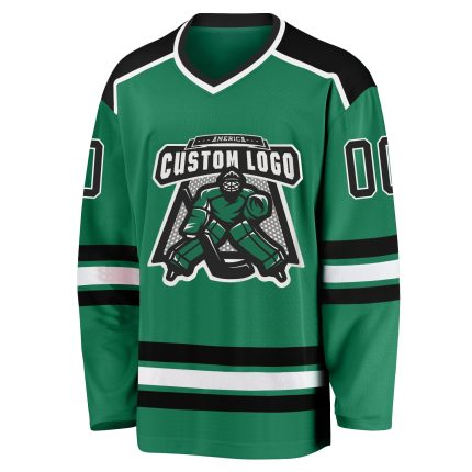 Custom Kelly Green Hockey Jersey with Black and White Details - Personalized Team Jersey Custom Kelly Green Black-White Hockey
