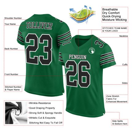 Custom Kelly Green Black and White Authentic Football Jersey Mesh Custom Kelly Green Black-White Mesh Authentic Football