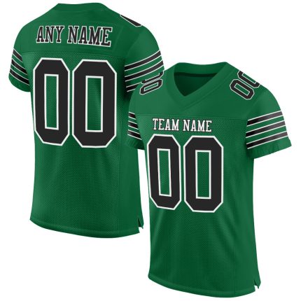 Custom Kelly Green Black and White Authentic Football Jersey Mesh Custom Kelly Green Black-White Mesh Authentic Football