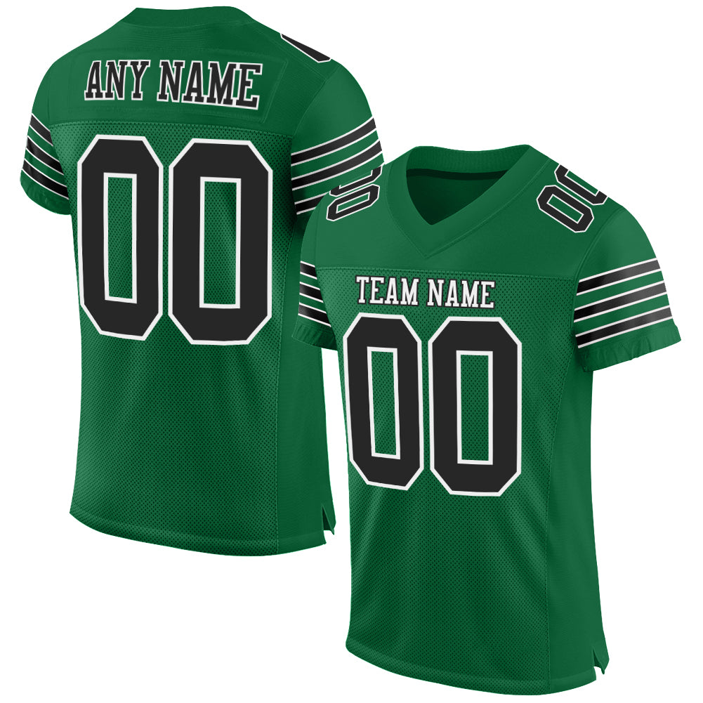 Custom Kelly Green Black and White Authentic Football Jersey Mesh Custom Kelly Green Black-White Mesh Authentic Football