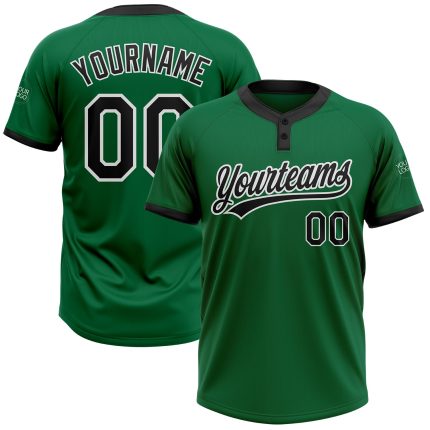 Custom Kelly Green Softball Jersey Unisex Two-Button Black-White Design Custom Kelly Green Black-White Two-Button Unisex