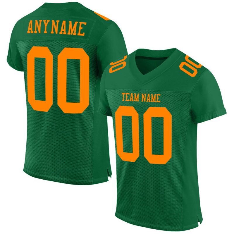 Custom Authentic Football Jersey in Kelly Green and Blaze Orange Mesh Custom Kelly Green Blaze Orange Mesh Authentic Football
