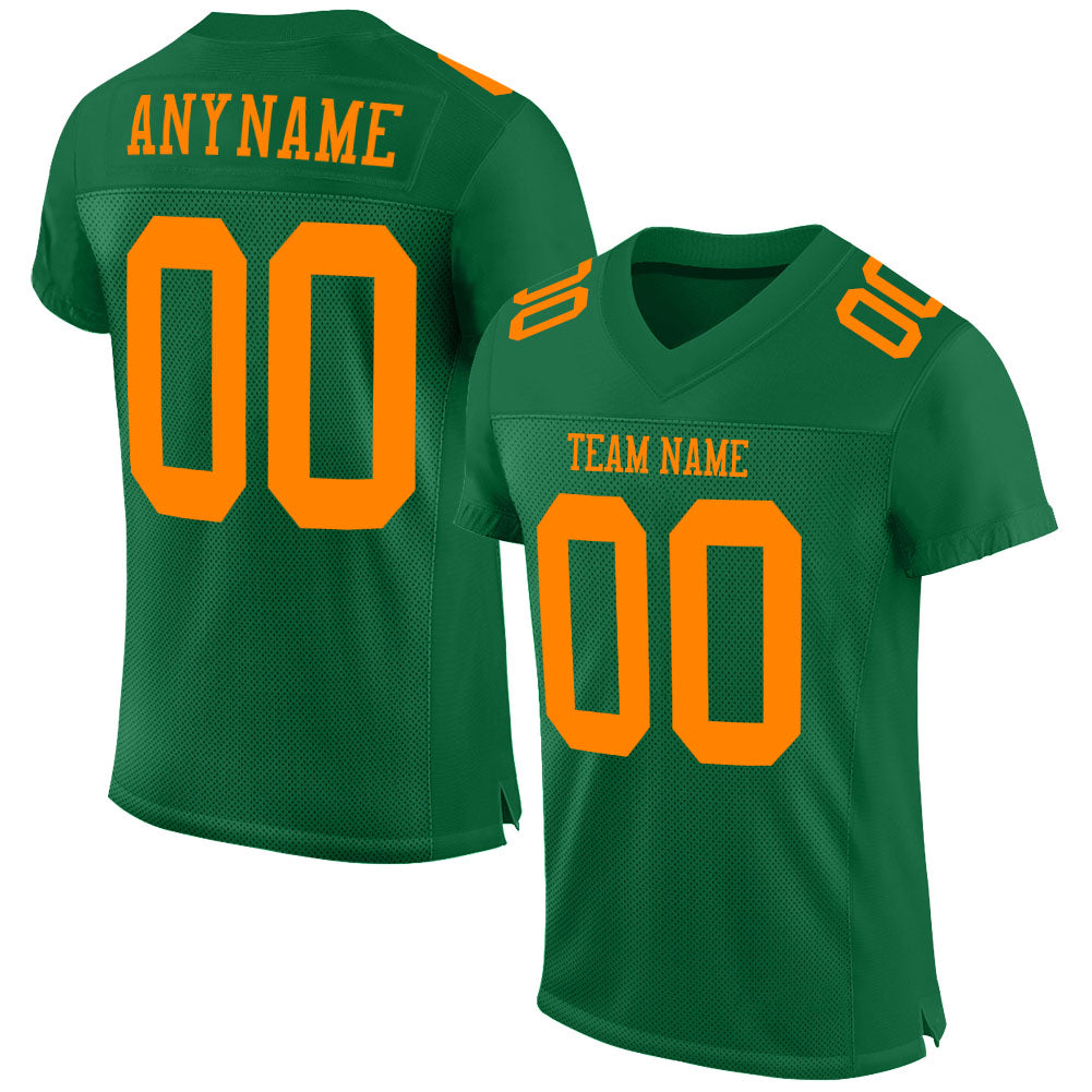 Custom Authentic Football Jersey in Kelly Green and Blaze Orange Mesh Custom Kelly Green Blaze Orange Mesh Authentic Football