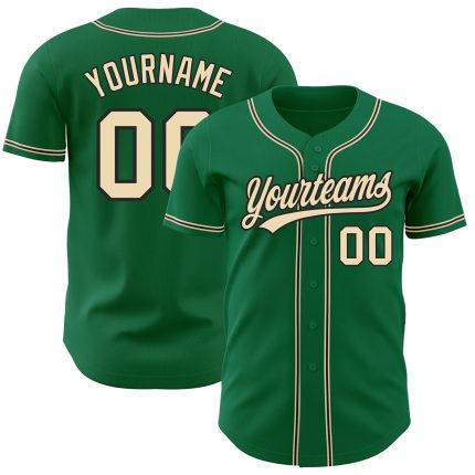 Custom Kelly Green Baseball Jersey - Authentic Cream-Black Design Custom Kelly Green City Cream-Black Authentic Baseball