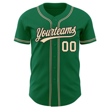 Custom Kelly Green Baseball Jersey - Authentic Cream-Black Design Custom Kelly Green City Cream-Black Authentic Baseball