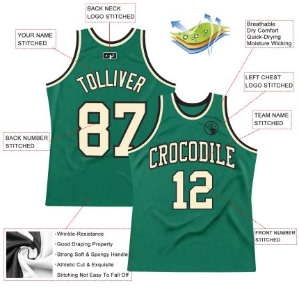 Custom Kelly Green Basketball Jersey - Authentic Throwback Cream-Black Design Custom Kelly Green Cream-Black Authentic Throwback