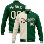 Custom Kelly Green Bomber Jacket Cream-Black Full-Snap Varsity Letterman Fashion Jacket Custom Kelly Green Cream-Black Bomber