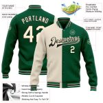 Custom Kelly Green Bomber Jacket Cream-Black Full-Snap Varsity Letterman Fashion Jacket Custom Kelly Green Cream-Black Bomber