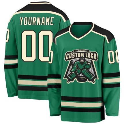 Custom Kelly Green Hockey Jersey with Cream and Black Accents - Personalized Sports Apparel Custom Kelly Green Cream-Black