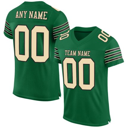 Kelly Green Custom Authentic Football Jersey - Cream-Black Mesh Design Custom Kelly Green Cream-Black Mesh Authentic Football