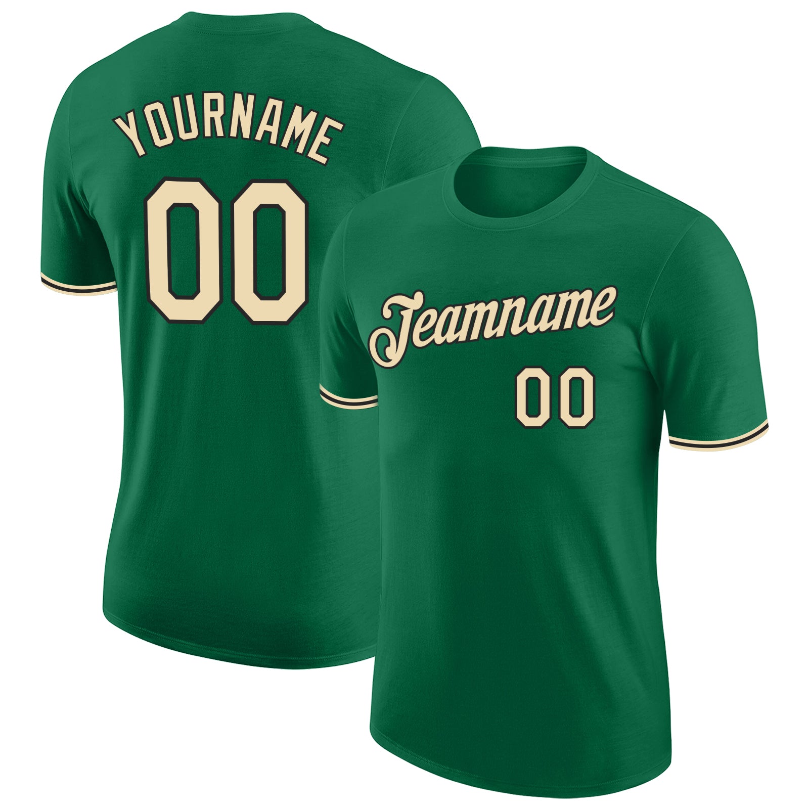Custom Kelly Green Cream-Black Performance T-Shirt Custom Performance T-Shirt in Kelly Green and Black Cream Design Custom Kelly Green Cream-Black Performance T-Shirt