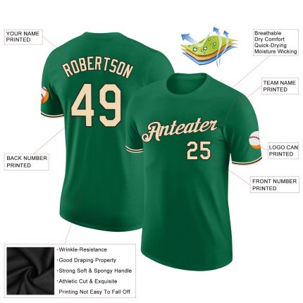 Custom Performance T-Shirt in Kelly Green and Black Cream Design Custom Kelly Green Cream-Black Performance T-Shirt