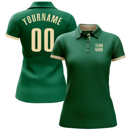 Custom Kelly Green Performance Golf Polo Shirt for Men and Women, Cream Color, Moisture-Wicking, Breathable Fabric Custom