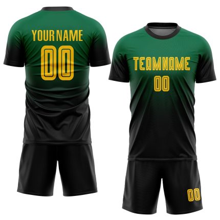 Custom Kelly Green Soccer Jersey - Gold-Black Fade Design Fashion Uniform Custom Kelly Green Gold-Black Sublimation Fade