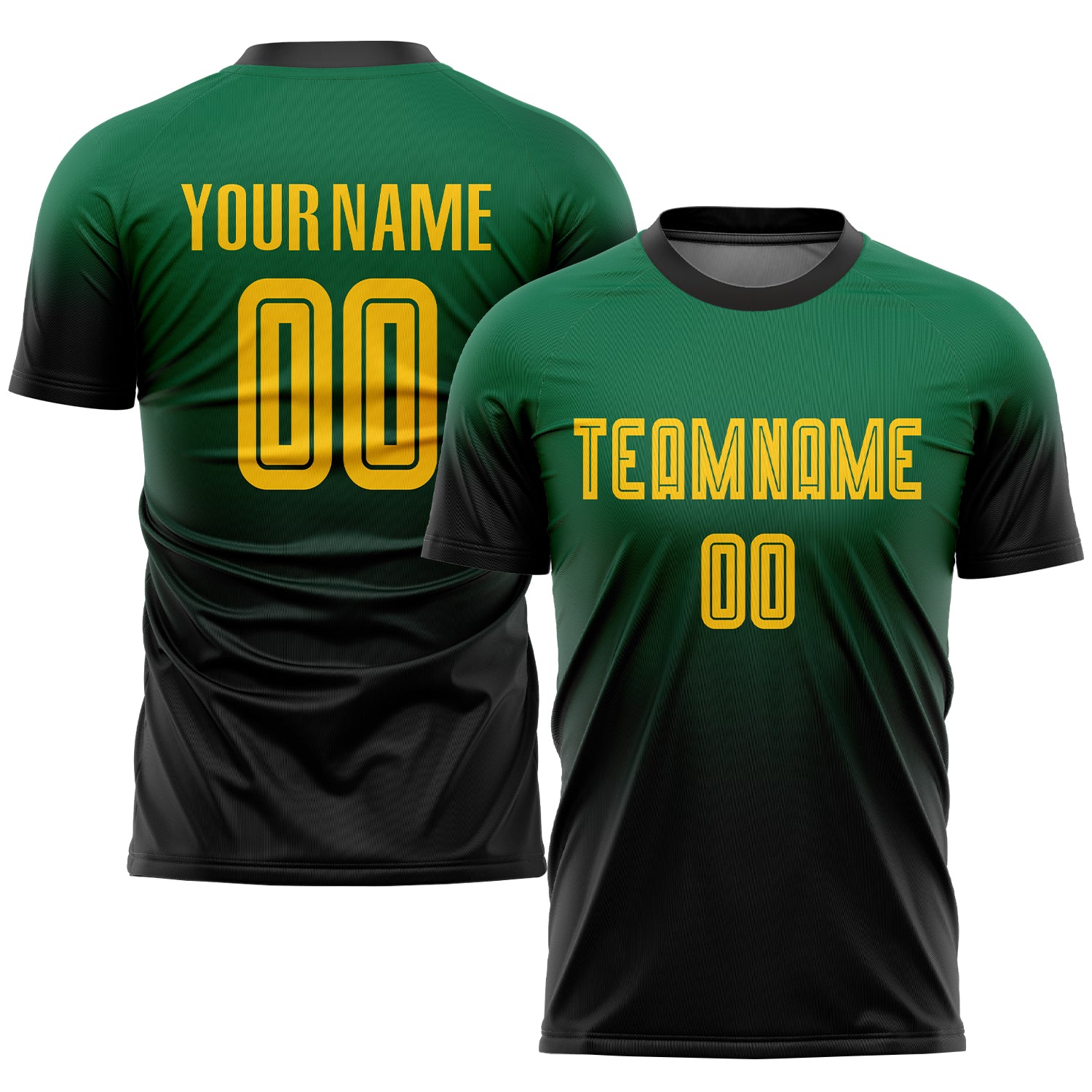 Custom Kelly Green Soccer Jersey - Gold-Black Fade Design Fashion Uniform Custom Kelly Green Gold-Black Sublimation Fade