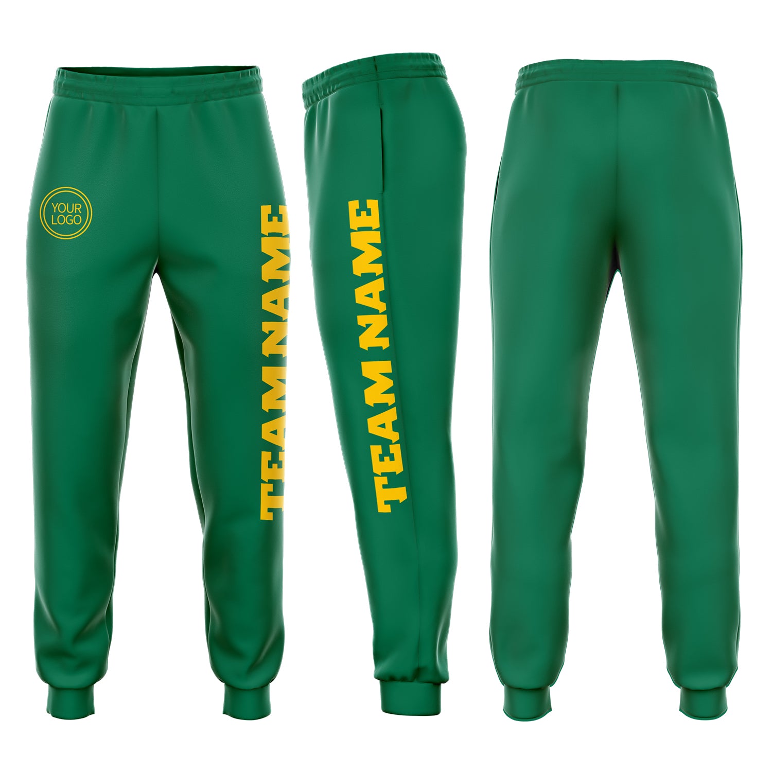 Custom Kelly Green Gold Fleece Jogger Sweatpants for Women - Comfortable Athletic Bottoms Custom Kelly Green Gold Fleece