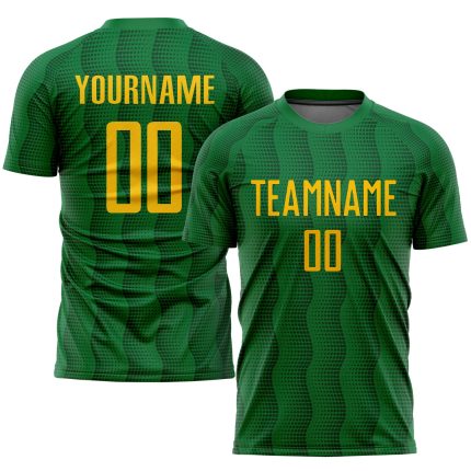Custom Kelly Green Gold Soccer Jersey - Sublimation Uniform for Teams and Players Custom Kelly Green Gold Sublimation Soccer