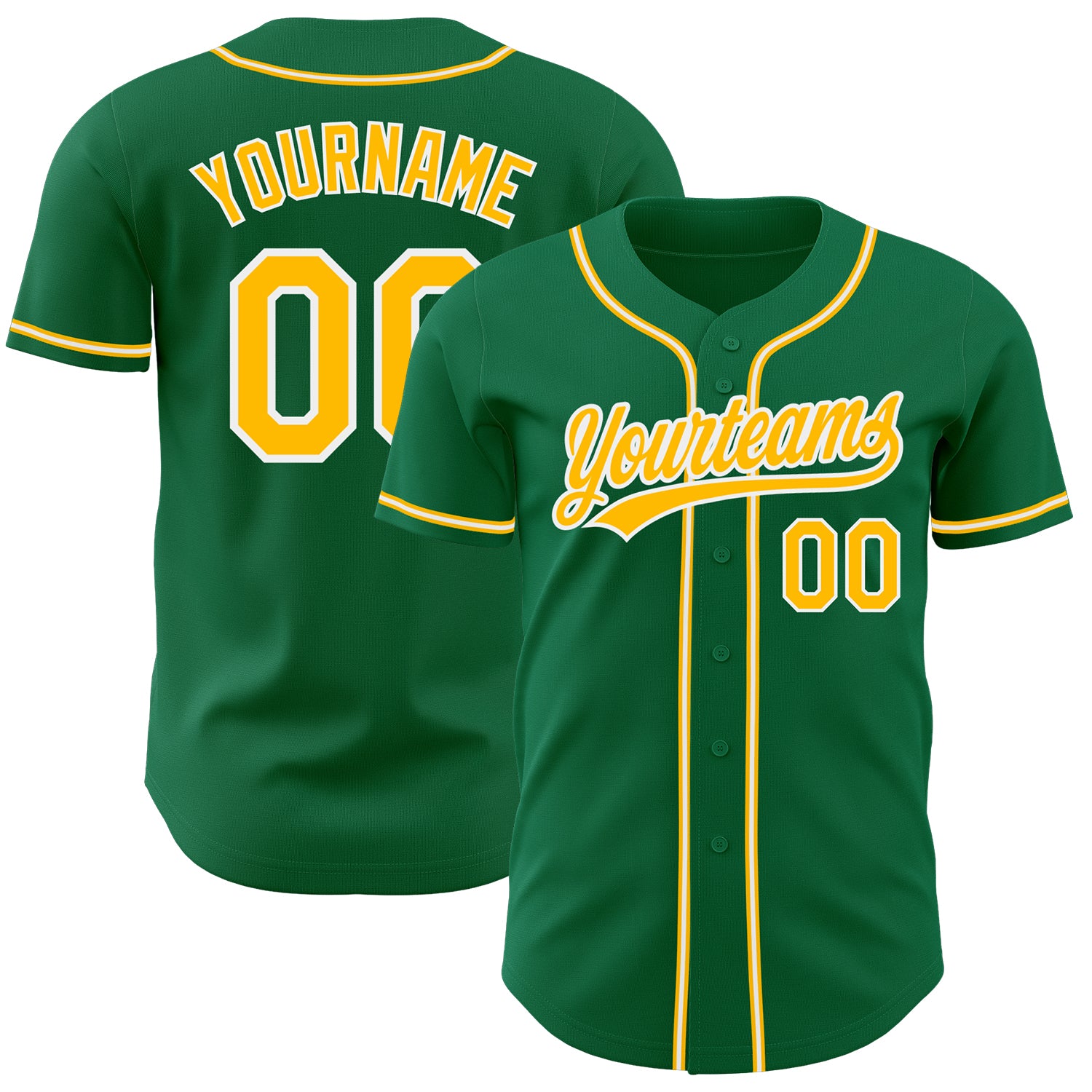 Custom Kelly Green Authentic Baseball Jersey with Gold-White Accents Custom Kelly Green Gold-White Authentic Baseball Jersey