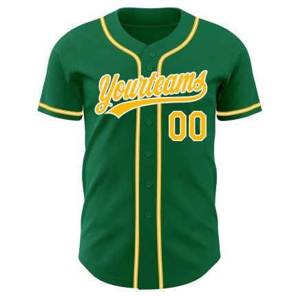 Custom Kelly Green Authentic Baseball Jersey with Gold-White Accents Custom Kelly Green Gold-White Authentic Baseball Jersey