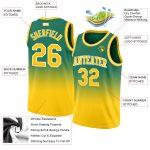 Custom Kelly Green Fade Basketball Jersey - Authentic Gold-White Fashion Design Custom Kelly Green Gold-White Authentic Fade