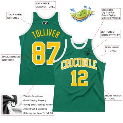 Authentic Kelly Green Throwback Basketball Jersey Gold-White Style 6753 Custom Kelly Green Gold-White Authentic Throwback