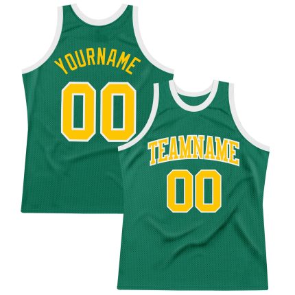 Authentic Kelly Green Throwback Basketball Jersey Gold-White Style 6753 Custom Kelly Green Gold-White Authentic Throwback