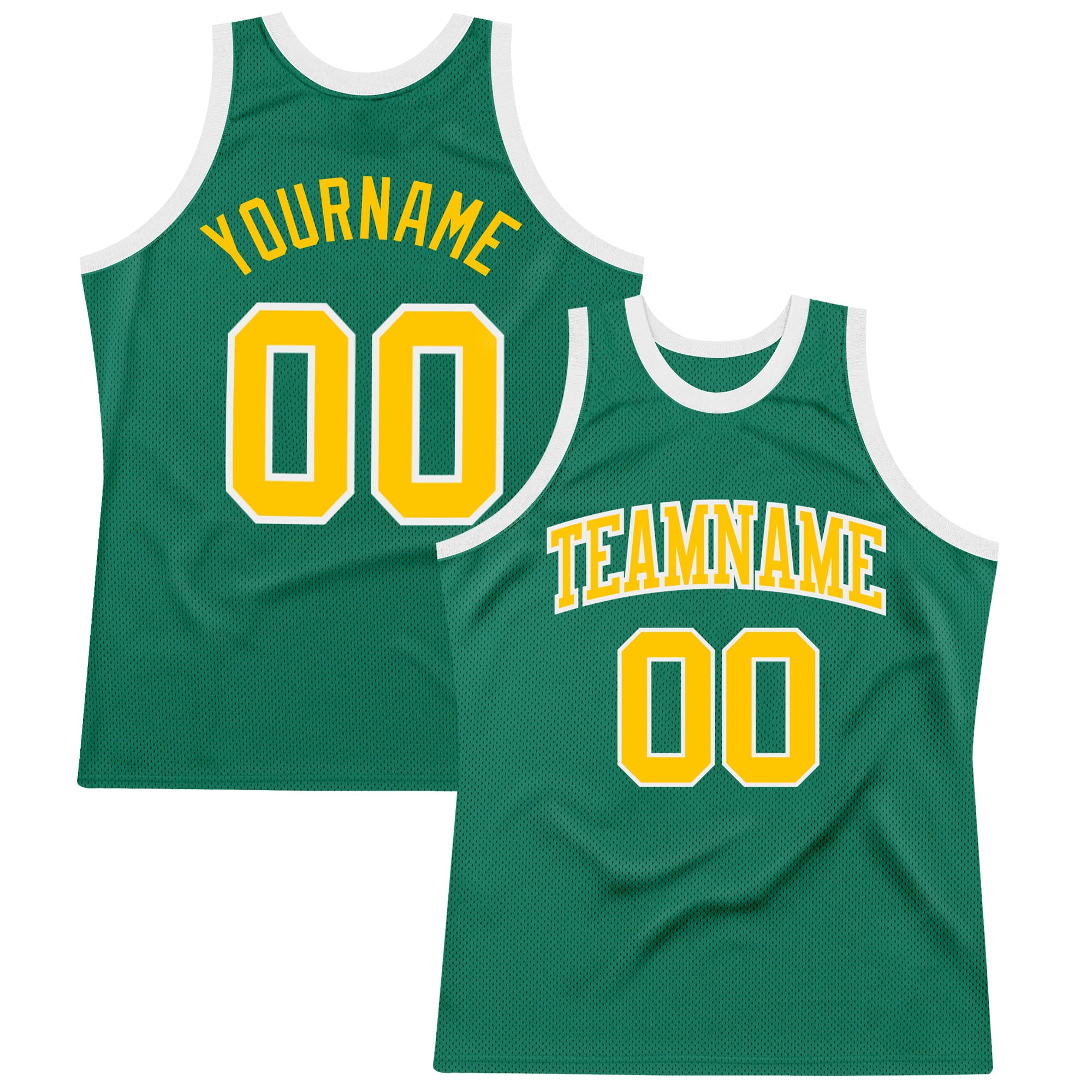 Authentic Kelly Green Throwback Basketball Jersey Gold-White Style 6753 Custom Kelly Green Gold-White Authentic Throwback