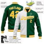 Kelly Green Gold White Bomber Jacket - Full Snap Varsity Letterman Fashion Split Jacket Custom Kelly Green Gold-White Bomber