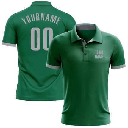 Custom Kelly Green Performance Polo Shirt for Golf, Gray Accents, Breathable Fabric Custom Kelly Green Gray Performance Golf