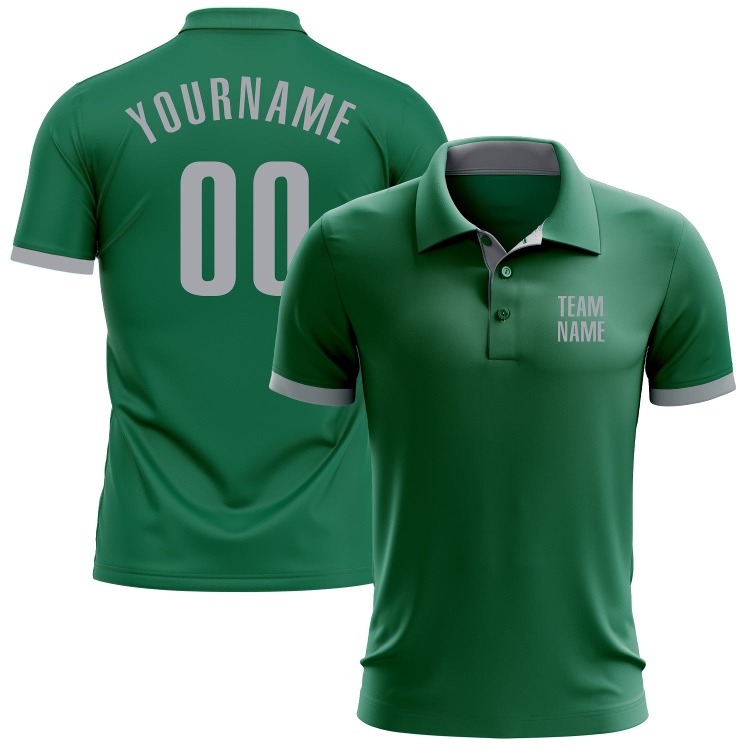 Custom Kelly Green Performance Polo Shirt for Golf, Gray Accents, Breathable Fabric Custom Kelly Green Gray Performance Golf