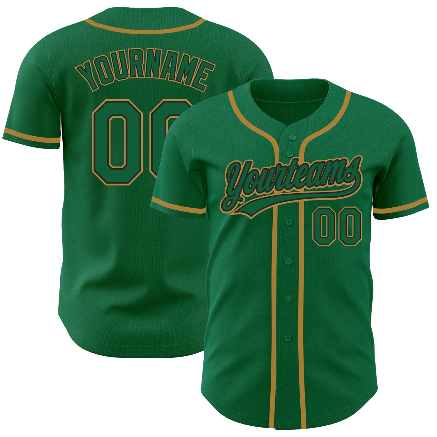 Custom Kelly Green Baseball Jersey - Authentic Black and Old Gold Design Custom Kelly Green Kelly Green Black-Old Gold Authentic
