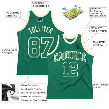 Custom Kelly Green Authentic Throwback Basketball Jersey - Cream Trim, Unisex Sports Apparel Custom Kelly Green Kelly Green-Cream