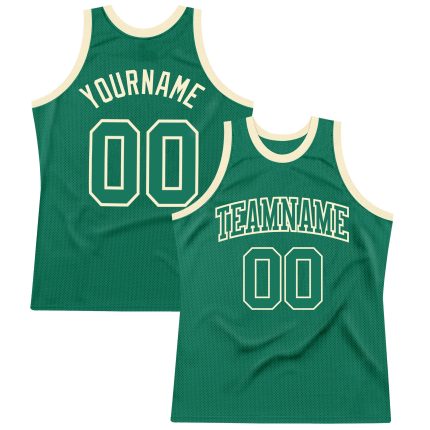 Custom Kelly Green Authentic Throwback Basketball Jersey - Cream Trim, Unisex Sports Apparel Custom Kelly Green Kelly Green-Cream
