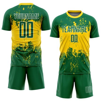 Custom Sublimation Soccer Jersey Kelly Green Gold Style 5395 Custom Kelly Green Kelly Green-Gold Sublimation Soccer Uniform