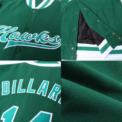 Custom Kelly Green Varsity Letterman Jacket - White Bomber Full-Snap Jacket Custom Kelly Green Kelly Green-White Bomber Full-Snap